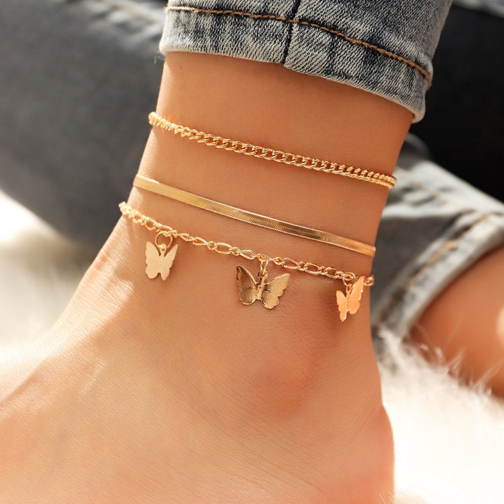 Link Chain Butterfly Anklet 3pcs